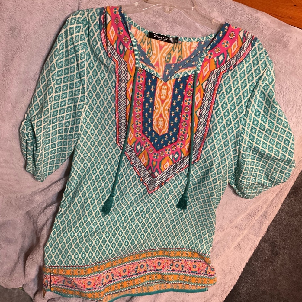 Zara Women's Teal Bohemian Top